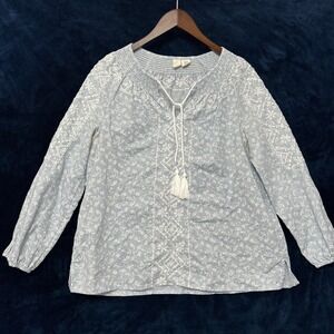 Joie Womens Embroidered Top Size M Blue Linen Long Puff Sleeve Tassel Hobo‎